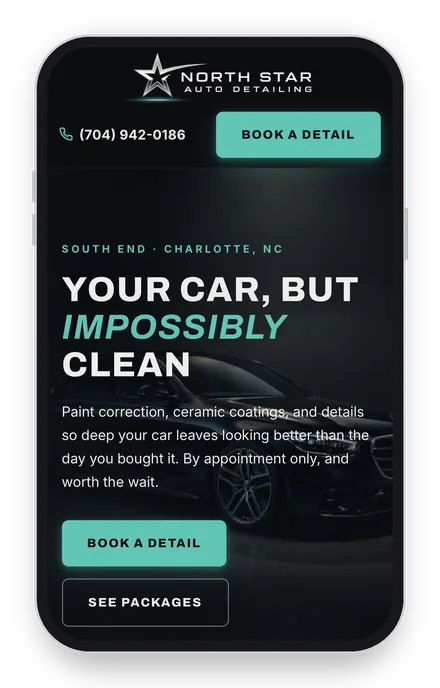 Auto Detailing template shown on a phone