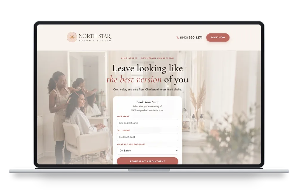 Salon template shown on a laptop