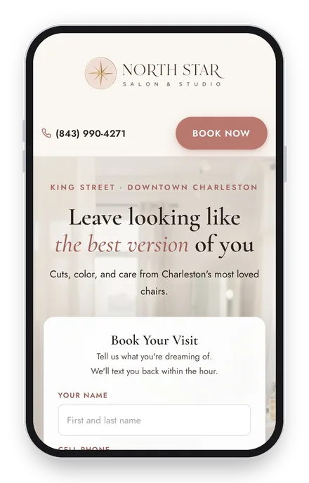 Salon template shown on a phone